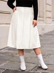 SHEIN Privé Plus High Waist PU Leather Skirt - Beige - View 5