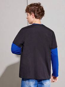 SHEIN Thiếu niên con trai Đồ họa Chữ cái Hai âm Cổ Đứng Áo sơ mi - Đen và trắng - Xem 3