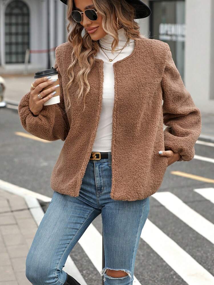 Ladies' Solid Color Fleece Jacket Fall Cloth For Women