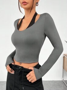 SHEIN EZwear 2 in 1 Halter Short T-shirt - Grey - View 6