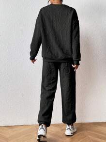 Áo nỉ và quần nỉ có miếng vá chữ - màu đen - Xem 2