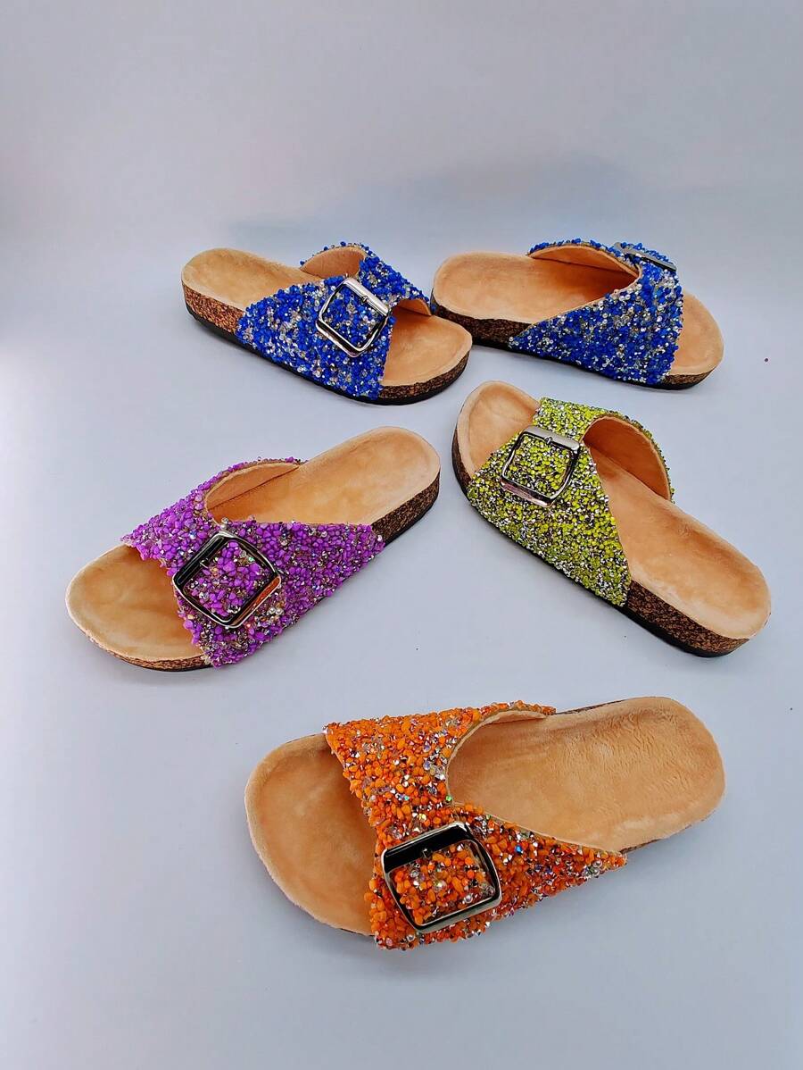 roulvxiang Phụ nữ đính cườm & khóa trang trí dép footbed, dép thời trang sequins - Nhiều màu - Xem 1
