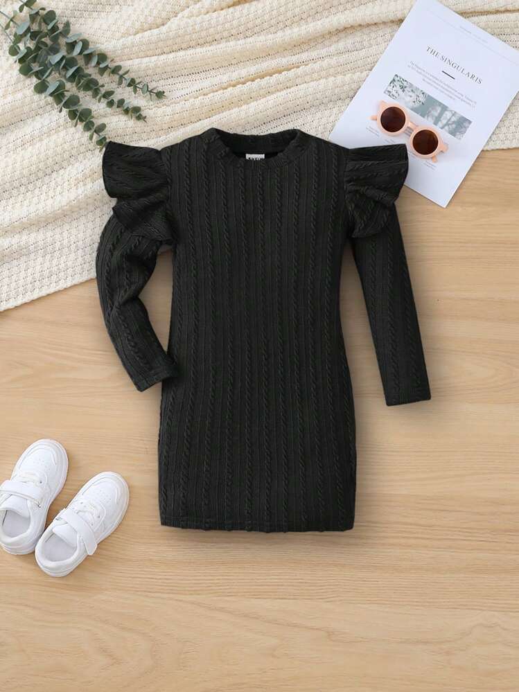 SHEIN Vestido De Niña De Bebé Con Ribete De Volantes - Negro - Ver 1