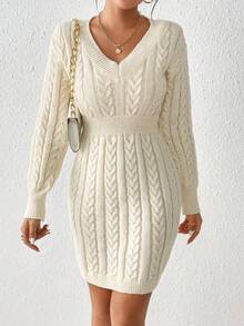 SHEIN Privé Vestido De Suéter Con Cuello De Cable Y Mangas Caídas - Multicolor - Ver 3