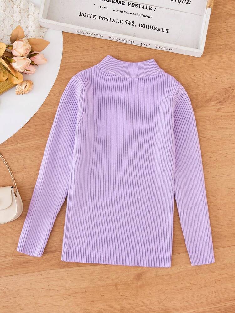 Tween Girl Solid Popcorn & Ribbed Knit Sweater