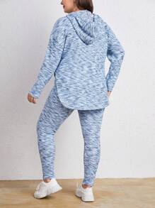 SHEIN Essnce Plus 段染色弧形下擺連帽衫和打底褲 - 藍色 - 查看 2