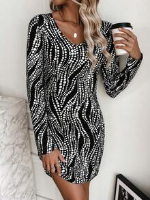 SHEIN Clasi Vestido ajustado con estampado - Blanco y Negro - Ver 4