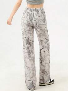 Nastoletnie dziewczyny Styl Vintage Kamuflaż Nadruk Luźny, swobodny Dopasowane & Wygodna Dżins Spodnie z szerokimi nogawkami Z Regulowany  Sznurek do ściągacza - Szary - Zobacz 2