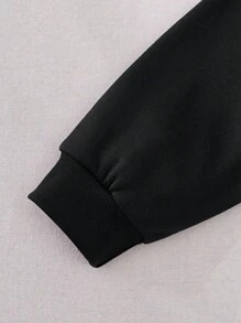 INAWLY Plus Leopard & Slogan Graphic Thermal Lined Sweatshirt, For Winter Pullover Fall Autumn - Black - View 4