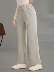 Mulvari 純色彈性腰口運動長褲 - 灰色 - 查看 3