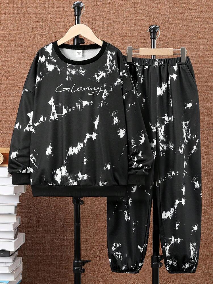 Boys' Casual Printed Round Neck Sweatshirt & Pants Knitted Two Piece Set