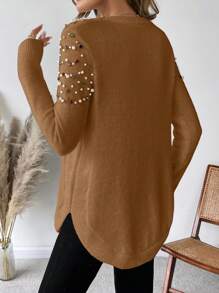 EMERY ROSE 鑽石和珍珠串珠細節毛衣 - 棕色 - 查看 2