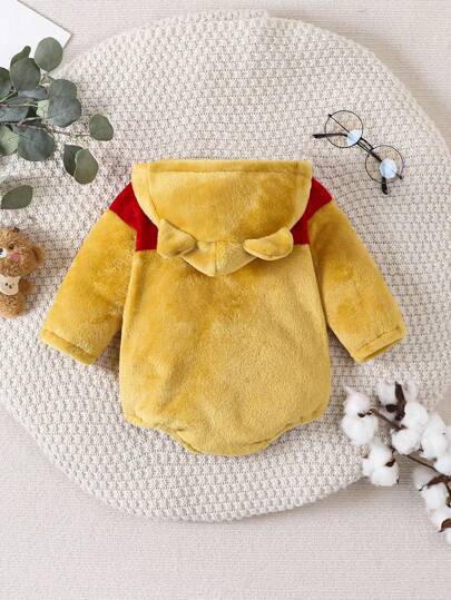 SHEIN Playful Pals Baby Boys' Cute Hooded Thermal Lined Bodysuit For Winter