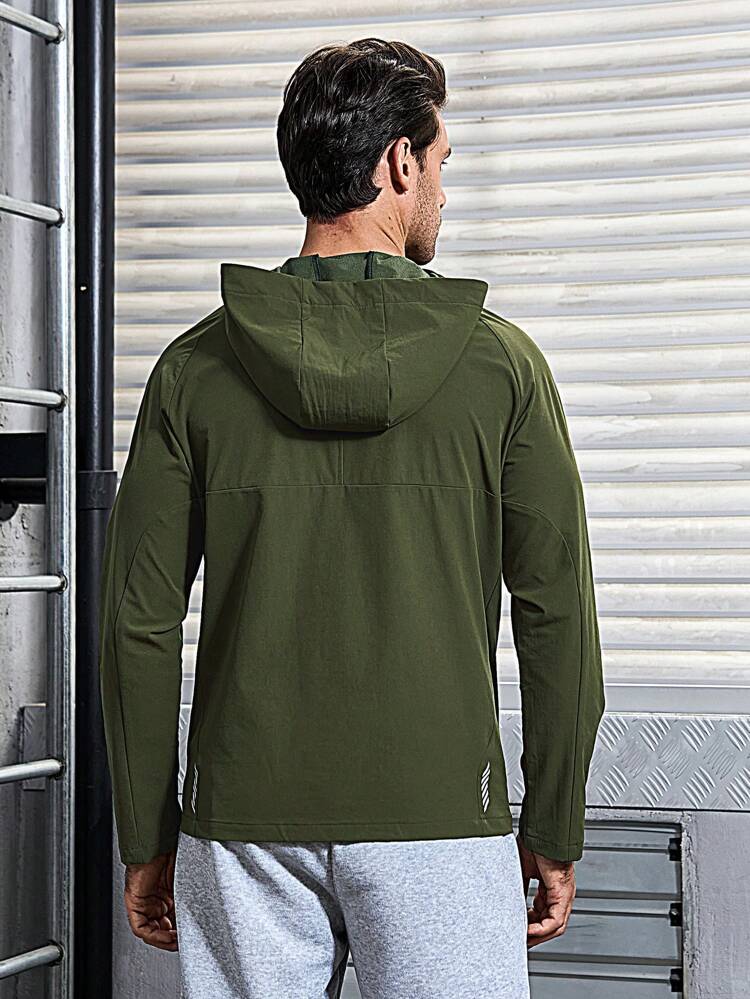 Men Letter Graphic Zip Up Hooded Sports Jacket Workout Tops Sports Jacket