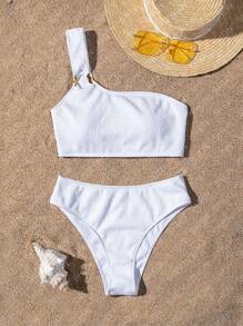 環形連結單肩比基尼套裝 - 白色 - 查看 1