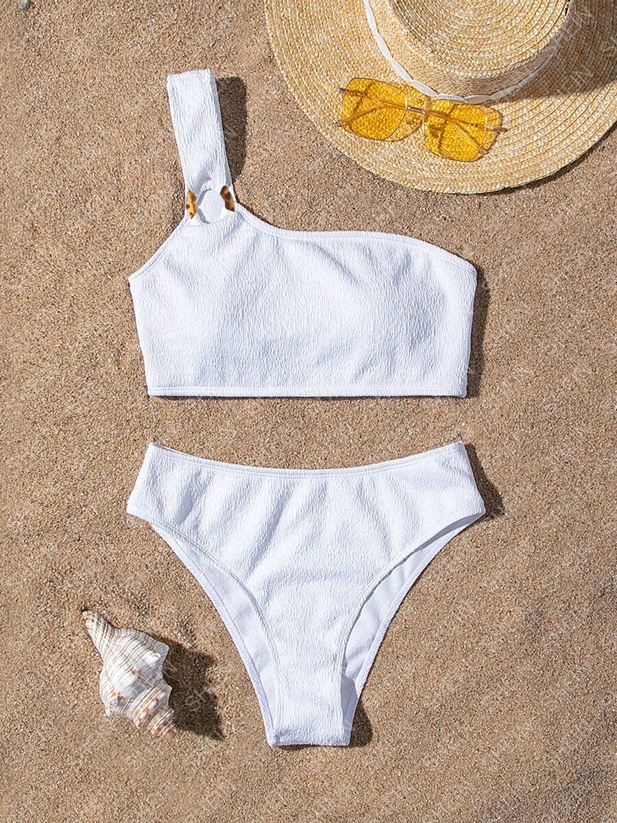 環形連結單肩比基尼套裝 - 白色 - 查看 1