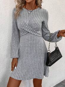 SHEIN Clasi 素色前扭結A字洋裝 - 淺灰色 - 查看 6