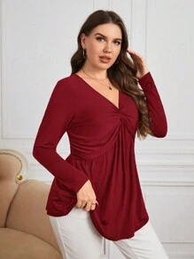 SHEIN Clasi Áo thun Plus Twist phía trước - Màu Đỏ Sâu - Xem 4