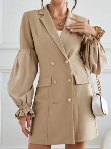 SHEIN Privé Flounce Sleeve Double Breasted Flap Detail Blazer Dress