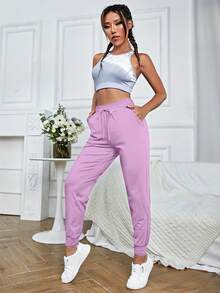 RueChic Soft Sports Pants With Slanted Pockets - Pink - View 3