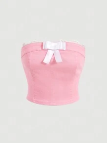 SHEIN MOD Women Denim Tops - Baby Pink - View 1