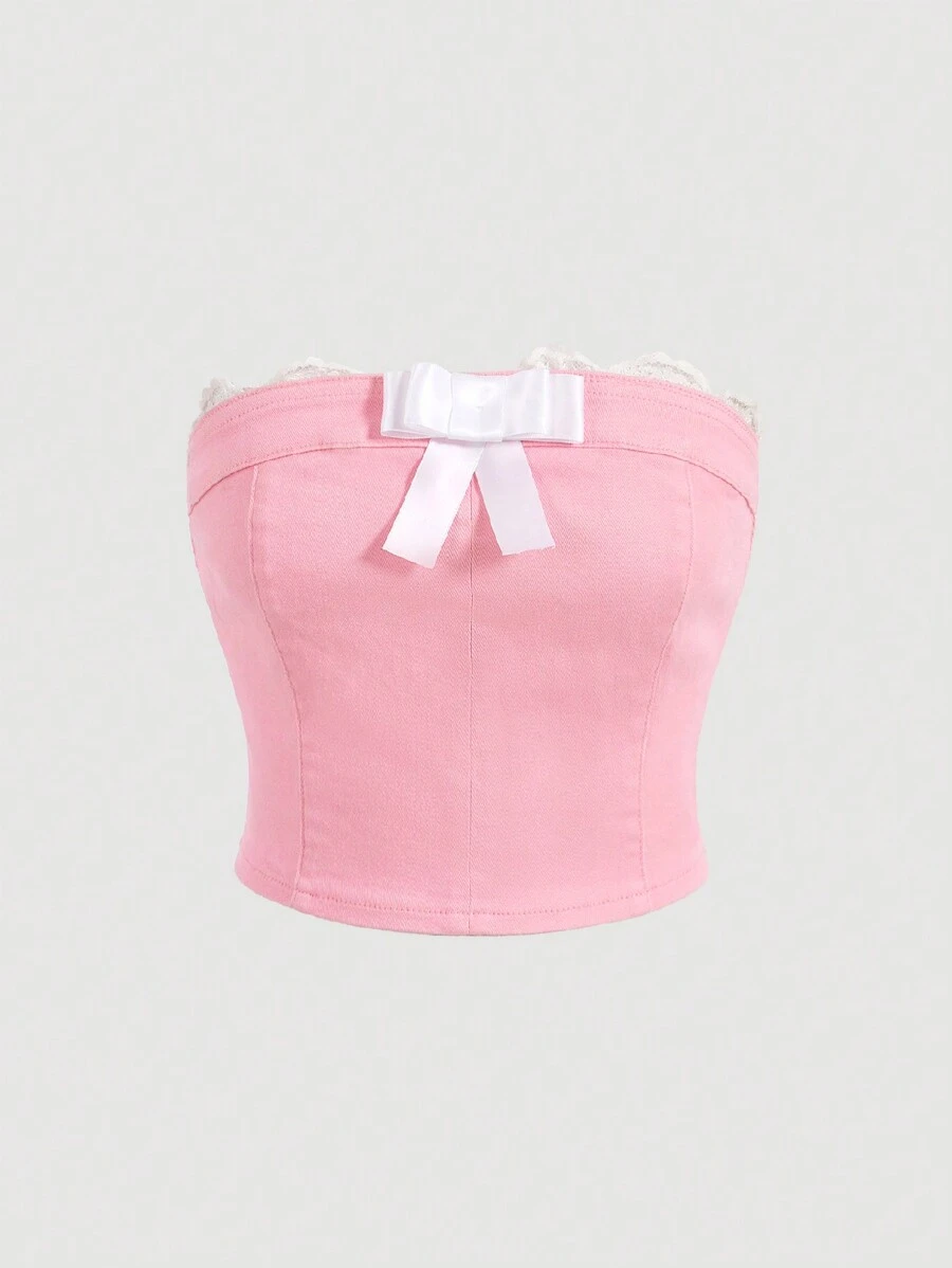 SHEIN MOD Women Denim Tops - Baby Pink - View 1