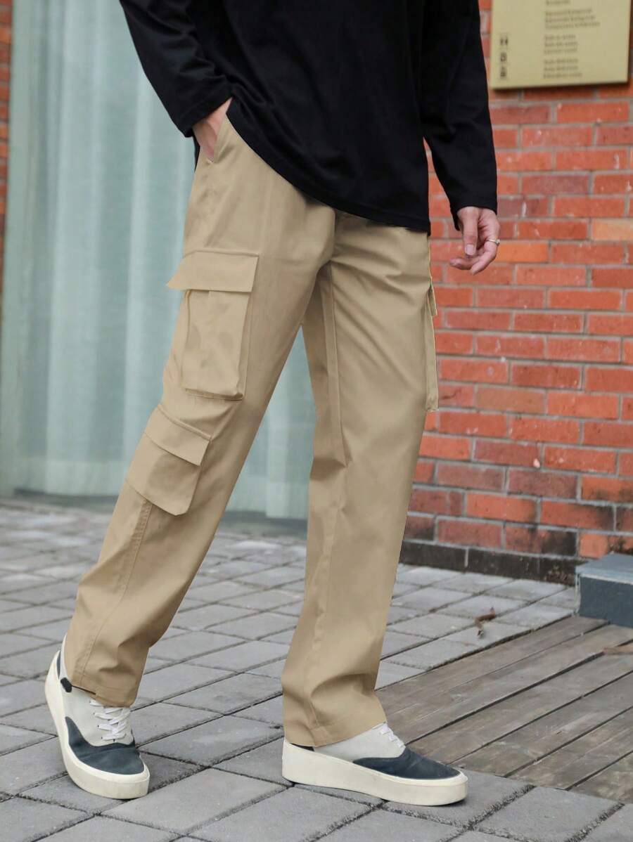 Manfinity Hypemode Men Flap Pocket Side Cargo Trousers - Khaki - View 1