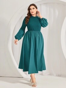 Mulvari 大碼素色燈籠袖洋裝 - 水鴨藍 - 查看 3