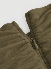 SHEIN MOD Falda Verde De Verano Solidada Con Pliegues Y Frunces - Verde militar - Ver 4