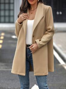 SHEIN Clasi 純色單排扣開襟夾克 - 杏色 - 查看 4