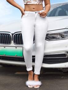 SHEIN SXY High Waist Skinny Jeans - White - View 3