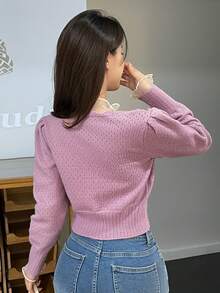 Dazy Star Ống tay áo Lưới Áo nịt đan Áo len - Hồng - Xem 7