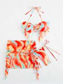 Swim EVENT Random Tie Dye Twisted Bikini Set With Beach Skirt Summer