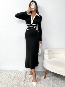 SHEIN Privé Vestido ribete en contraste de cuello polo