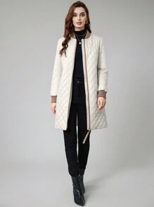 MIEGOFCE Viền tương phản Dây kéo Áo khoác Quilted - Màu be - Xem 1