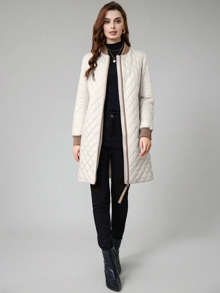 MIEGOFCE Viền tương phản Dây kéo Áo khoác Quilted - Màu be - Xem 1