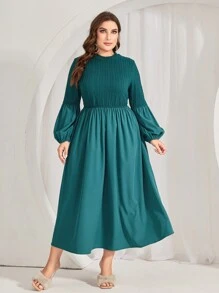 Mulvari 大碼素色燈籠袖洋裝 - 水鴨藍 - 查看 1