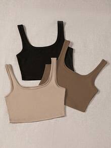 SHEIN Unity 女性三素色背心 - 咖啡棕 - 查看 2