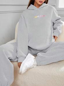 2pcs Letter Print Casual Sweatshirt Set - Grey - View 6