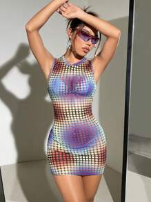 SHEIN Swim Women's Gradient Polka Dot & Star Print Round Neck Bikini Set Summer Beach - Multicolor - View 4