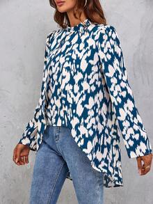 SHEIN Clasi 滿版印花不對稱下擺襯衫 - 彩色 - 查看 4