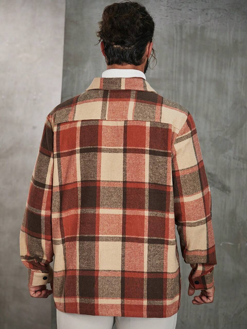 Men Plus Plaid Print Flap Pocket Overcoat