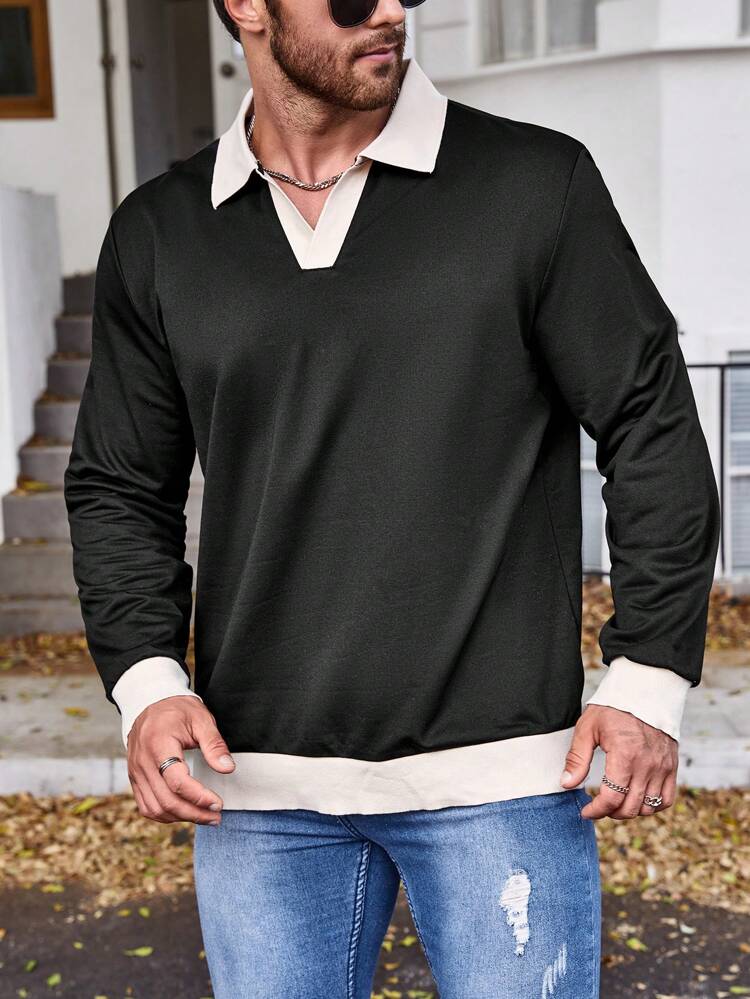 Men's Plus Size Colorblock Polo Shirt With Turn-down Collar