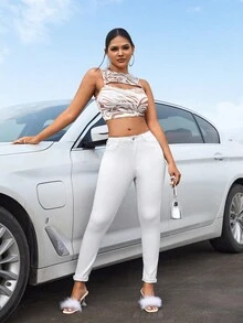 SHEIN SXY High Waist Skinny Jeans - White - View 5