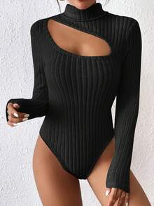 SHEIN Frenchy 前鏤空高領連身背心 - 黑色 - 查看 3