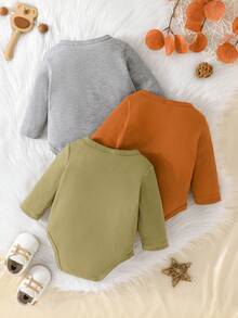 SHEIN Đứa bé trai 3pcs Chất rắn Đồ đan Ribbed Áo liền quần chặt - Nhiều màu - Xem 2