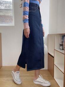 DAZY Women's Denim High-low Hem Split Skirt