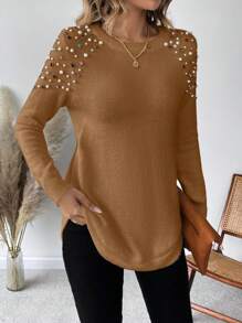 EMERY ROSE 鑽石和珍珠串珠細節毛衣 - 棕色 - 查看 4