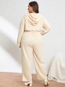 SHEIN Essnce Plus Flap Pocket Drop Shoulder Shirt Jumpsuit - Apricot - View 2