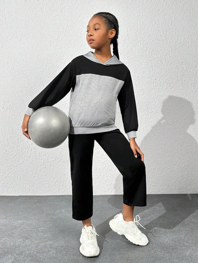 Teen Girl Color Block Drop Shoulder Active Hoodie